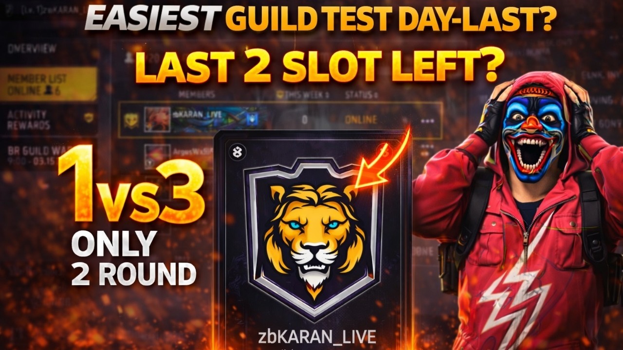 🔴DAY-LAST? of EASIEST GUILD TEST 💀 | only 2 Round in 1vs3 | CUSTOM GIVEAWAY? #fflive #guildtest