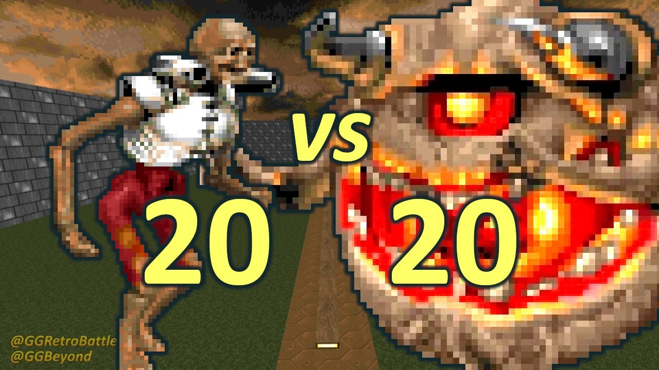 20 Revenants vs 20 Pain Elementals - Monster Infighting - Doom II Retro Battles