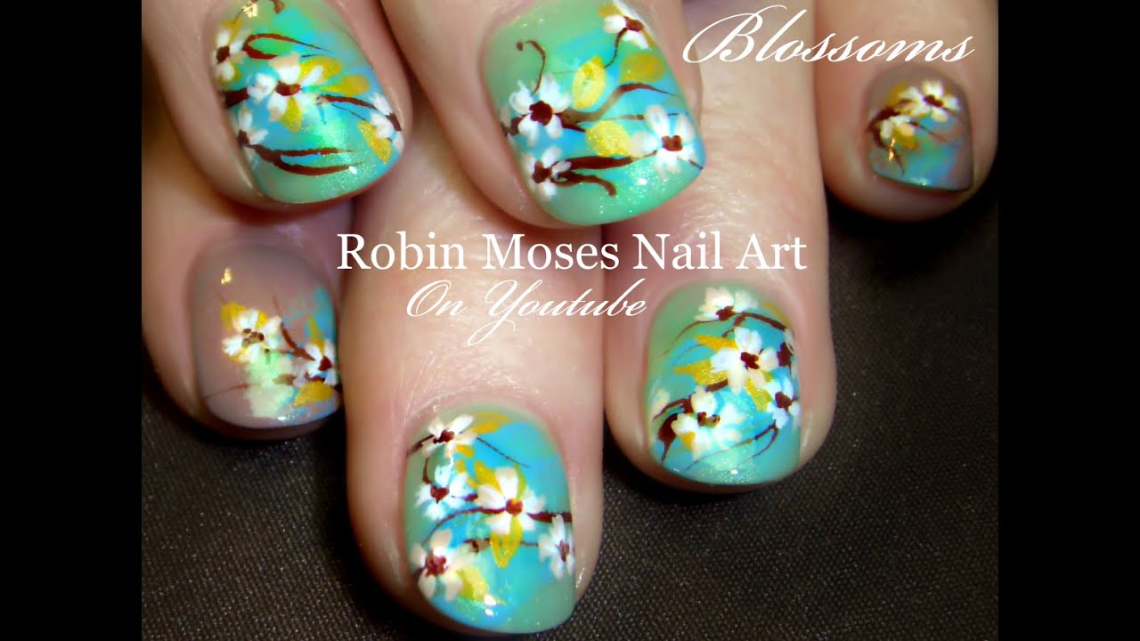 White Cherry Blossom Nails | DIY Flower nail art design Tutorial