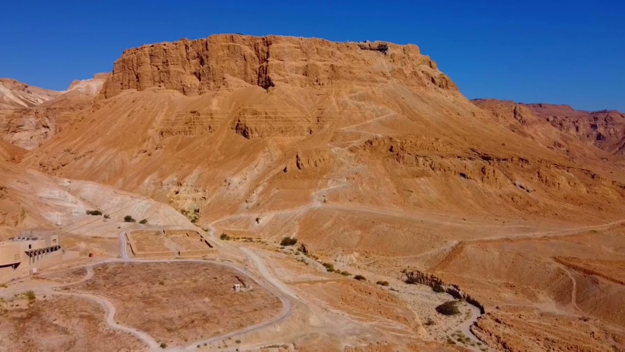 Fortress of Masada Israel - Bird Eye View 4k Drone - the most popular tourist attraction in Israel