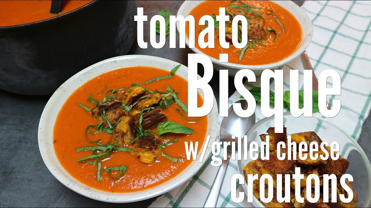 Tomato Bisque w/grilled cheese croutons | Vegan