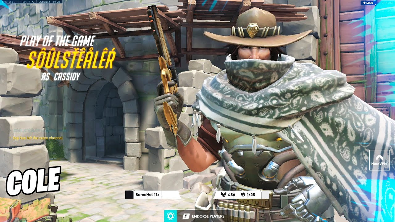 Gale Mccree (Cassidy) Gameplay - POTG! [ Overwatch Season 31 Top 500 ]