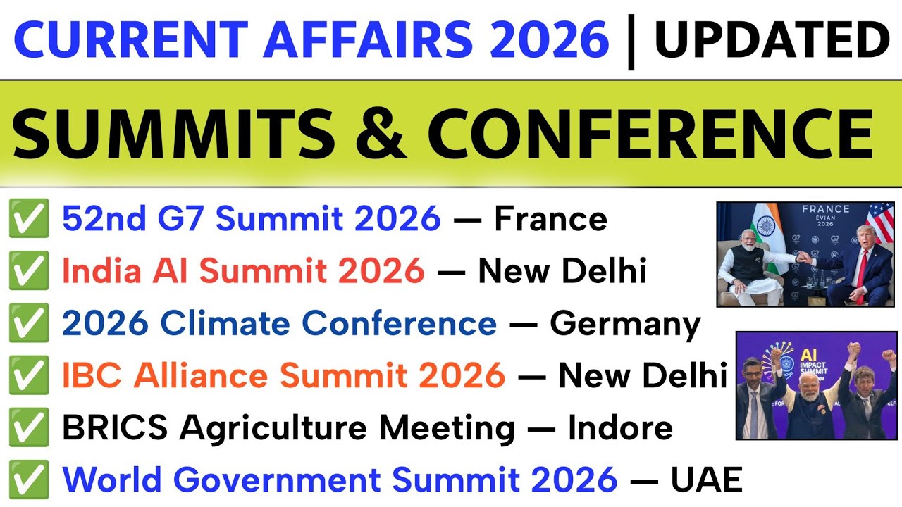Summits 2026 Current Affairs | Summits and Conferences 2026 | Current Affairs For All Exams 2026