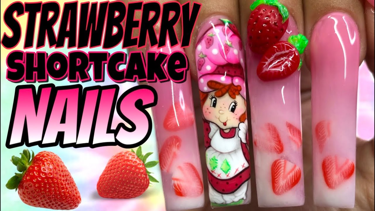 Strawberry Shortcake Acrylic Nails! 🍓🍰Hand painted gel nail art & 3D TRIPPY GEL using NAILZBYDEV