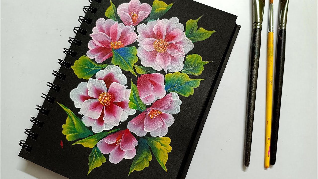 One stroke flower painting for beginners ✨🌷 acrylic painting 🖌️#art #trending #flowerpainting 