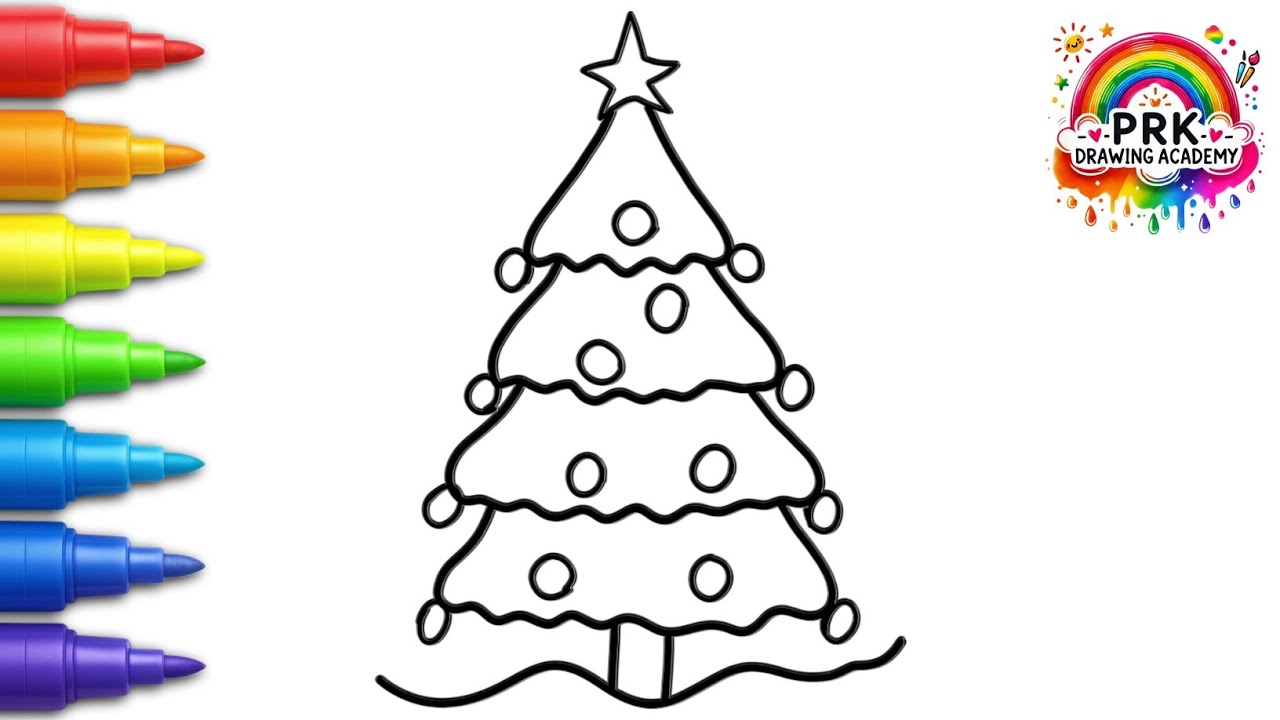 Christmas Tree Drawing for Toddlers | Easy Colour Drawing Tutorial for Kids | Christmas Tree Drawing