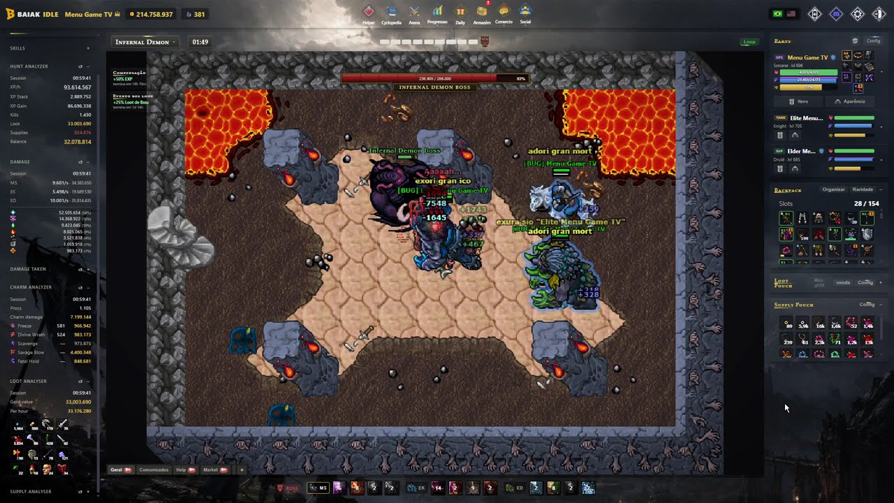 Tibia Baik Idle - HUNT Profit INFERNAL DEMON 1h / 33kk.
