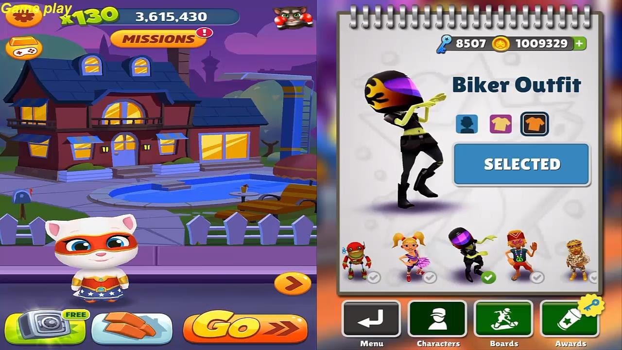 Talking Tom Gold Run vs Subway Surfers Arabia - Super Angela vs BIKER OUTFIT Gameplay HD