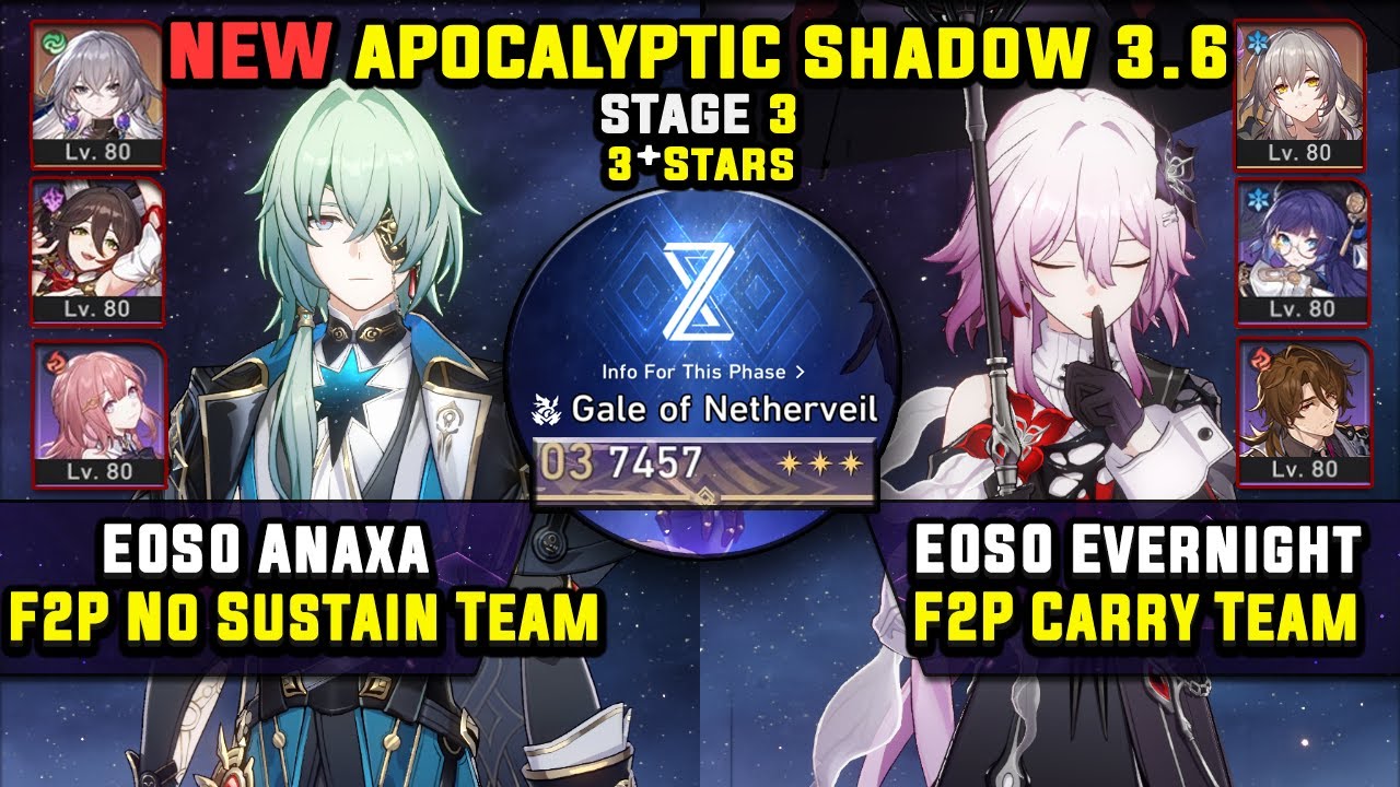 E0 Anaxa F2P Carry и E0 Evernight F2P Carry (3 звезды) НОВЫЕ Apocalyptic Shadow 3 Honkai Star Rai...