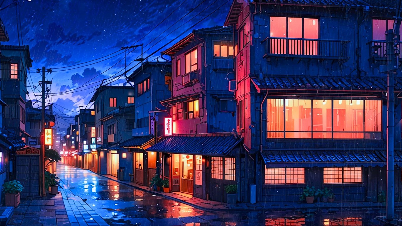 90s Midnight Rain in the Quiet Neon Neighborhood 🌧️ | Lofi Beats to Chill & Focus