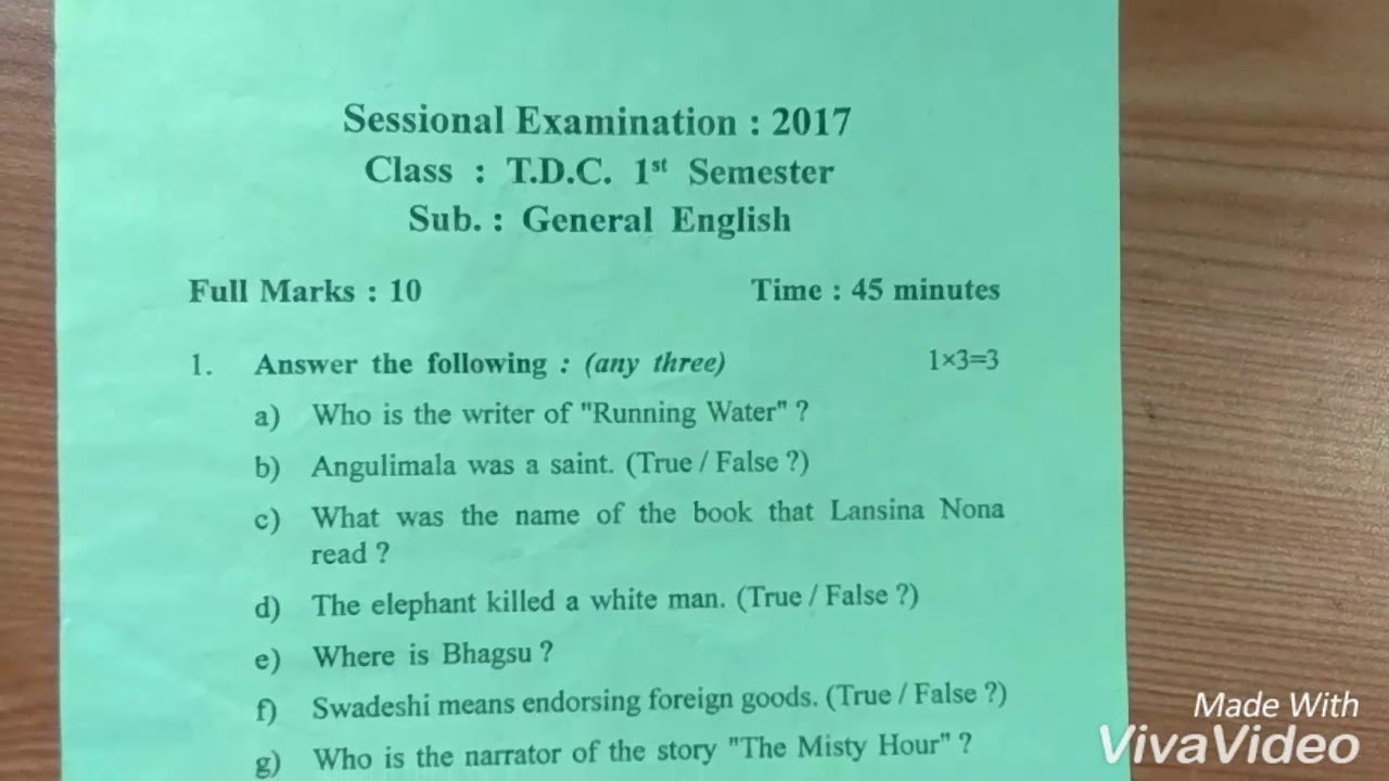 Sessional exam paper ba 1st sem General English 2017.By Bikram das.