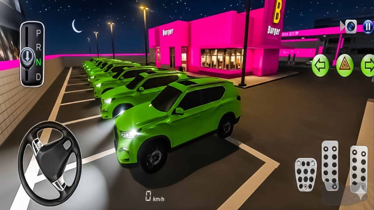 All Green Car Parking Multiplayer: Neon SUV Showcase Realistic Driving Simulator: Night game 3D 