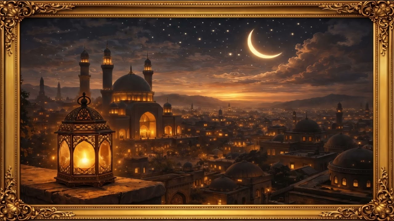 Ramadan Lanterns Under the Crescent Moon | 4K Islamic Art