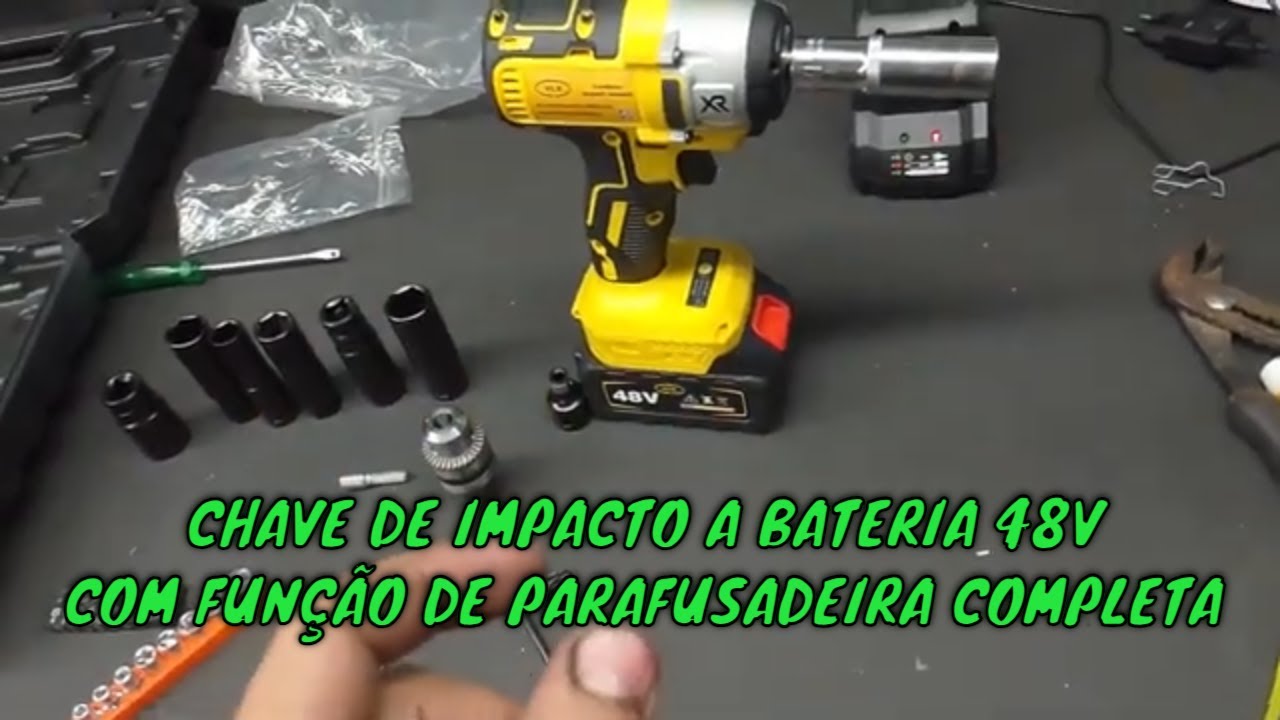 CHAVE DE IMPACTO A BATERIA DE 48V COM FUNÇAO DE PARAFUSADEIRA E FURADEIRA BOM E BARATO