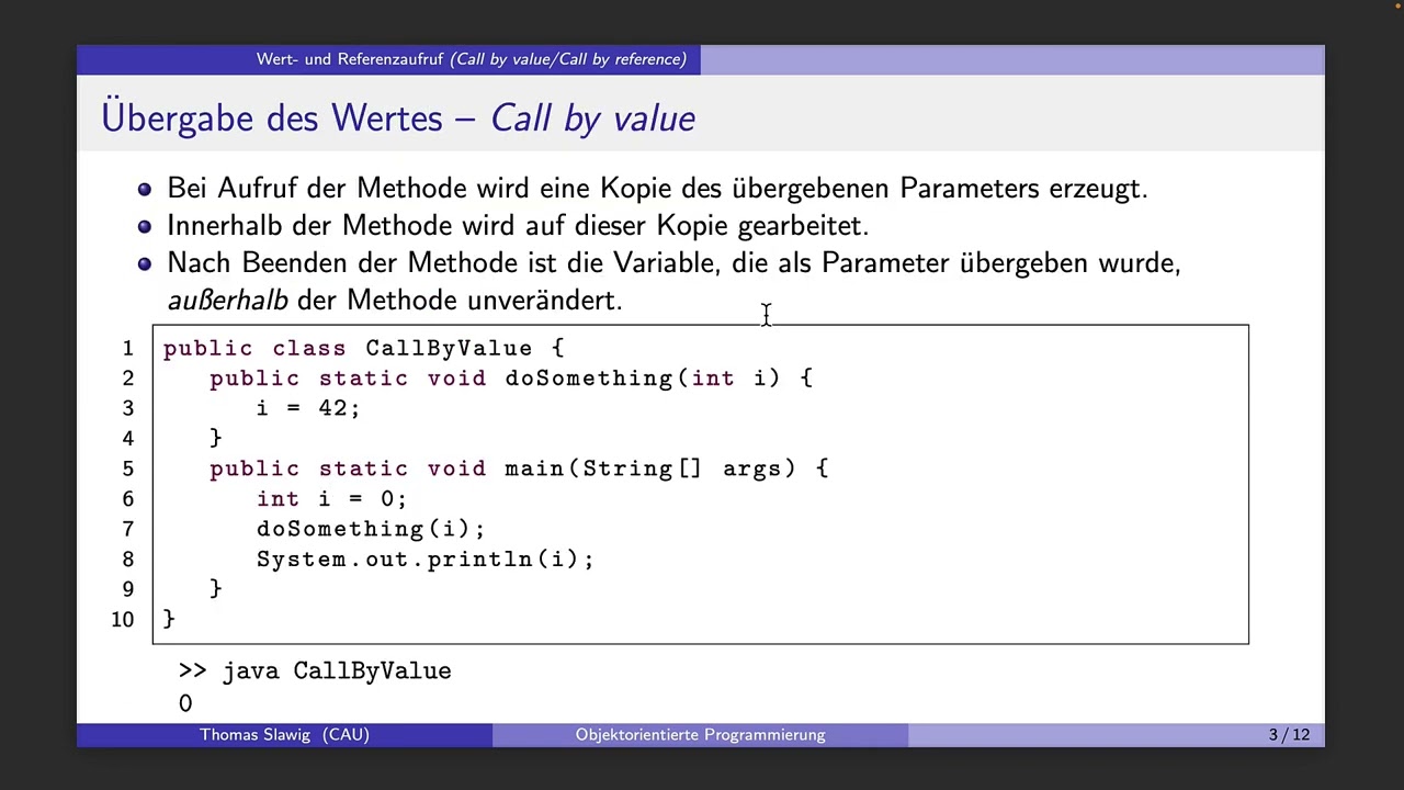 Objektorientierte Programmierung mit Java 30: Wert- und Referenzaufruf