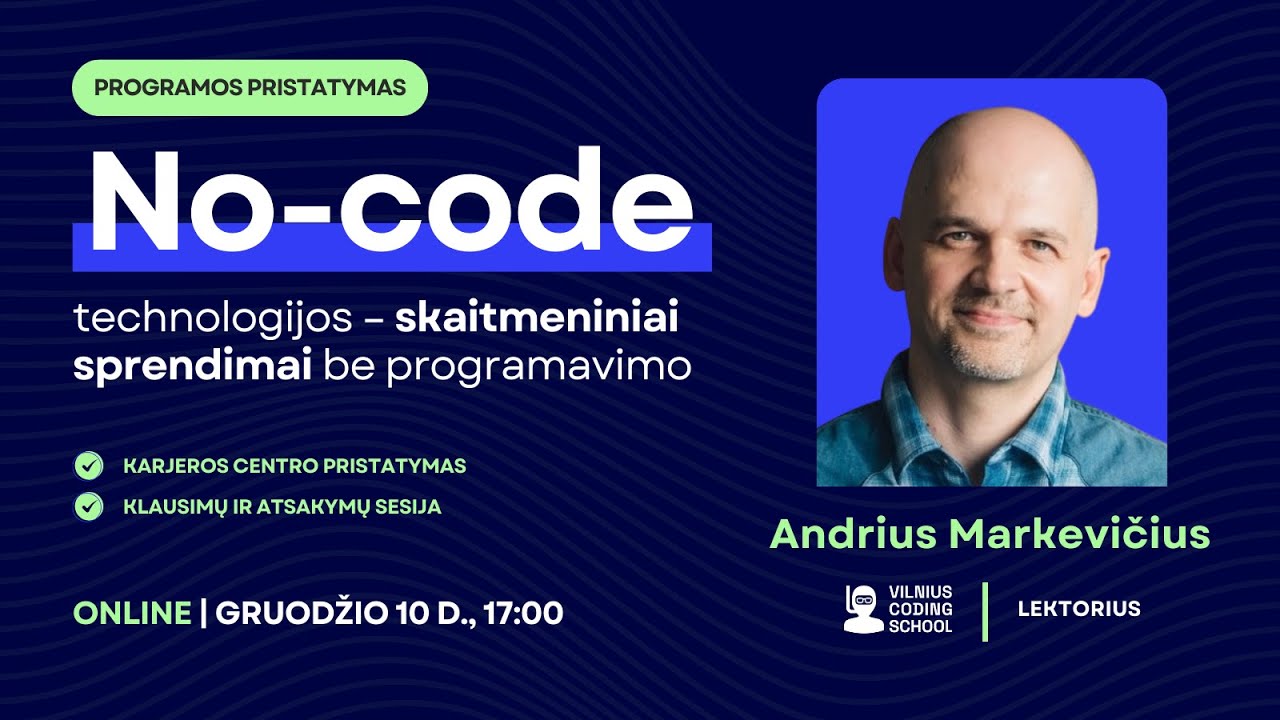 No-code mokymų programos pristatymas | VILNIUS CODING SCHOOL
