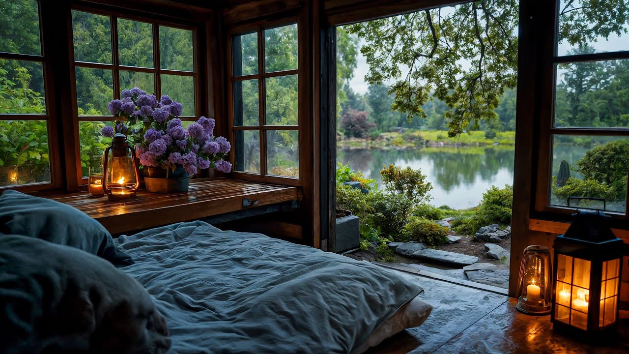 Rain Falling Outside a Cozy Cabin | Calm Rain Sounds for Sleep & Focus