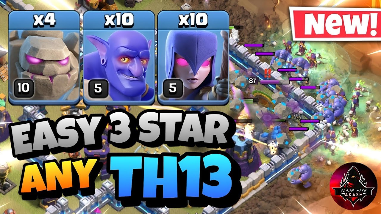 Th13 Golem Bowler Witch Attack With 10 Zap Spell | TH13 War Attack Strategy | Clash of Clans
