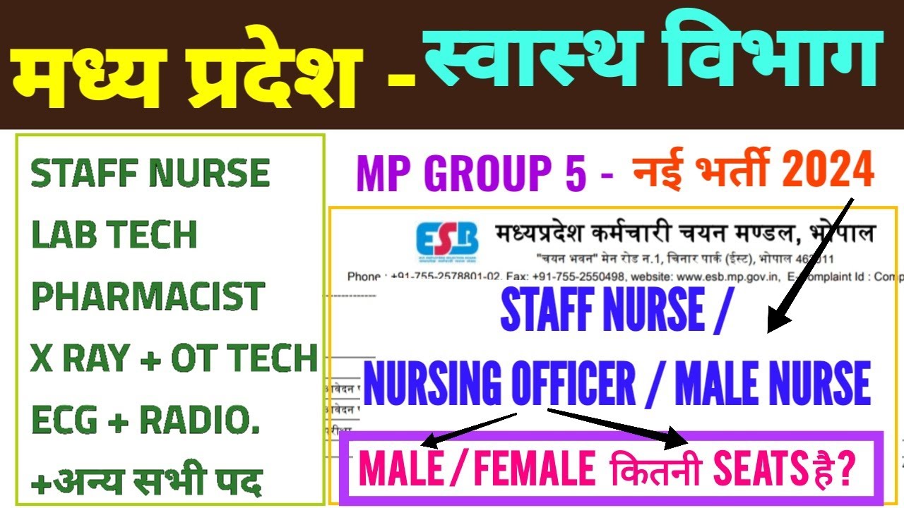 MP GROUP 5 VACANCY 2024 - STAFF NURSE +NURSING OFFICER + MALE NURSE - CATEGORY WISE SEATS - ESB 2024
