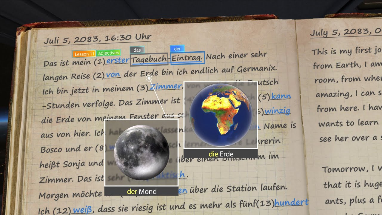 German Reading & Writing  A1/A2: Narrated Story & Grammar Explanations (EN/DE)