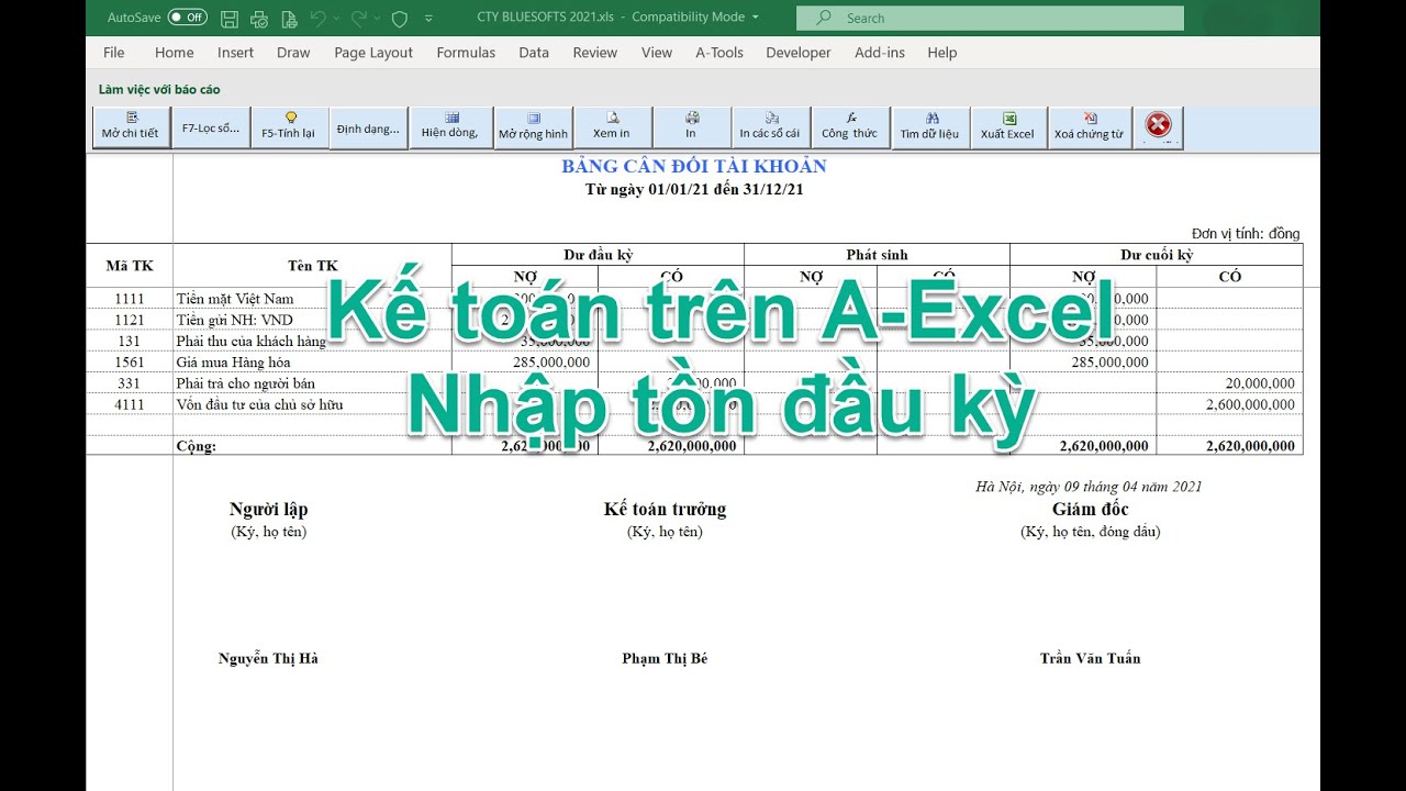 Hướng dẫn l&agrave;m kế to&aacute;n tr&ecirc;n phần mềm A-Excel | B&agrave;i 2 - Tạo CSDL v&agrave; nhập dư đầu kỳ