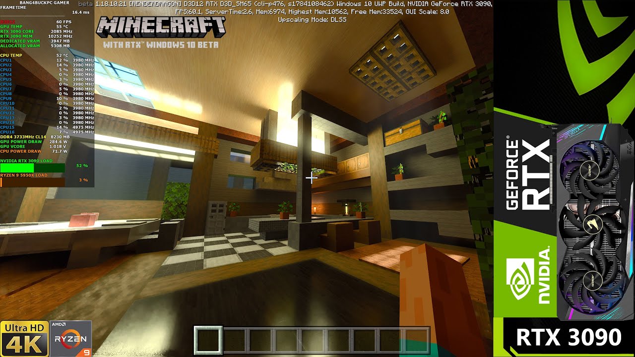 Minecraft RTX Windows Edition 4K | RTX 3090 | Ryzen 9 5950X