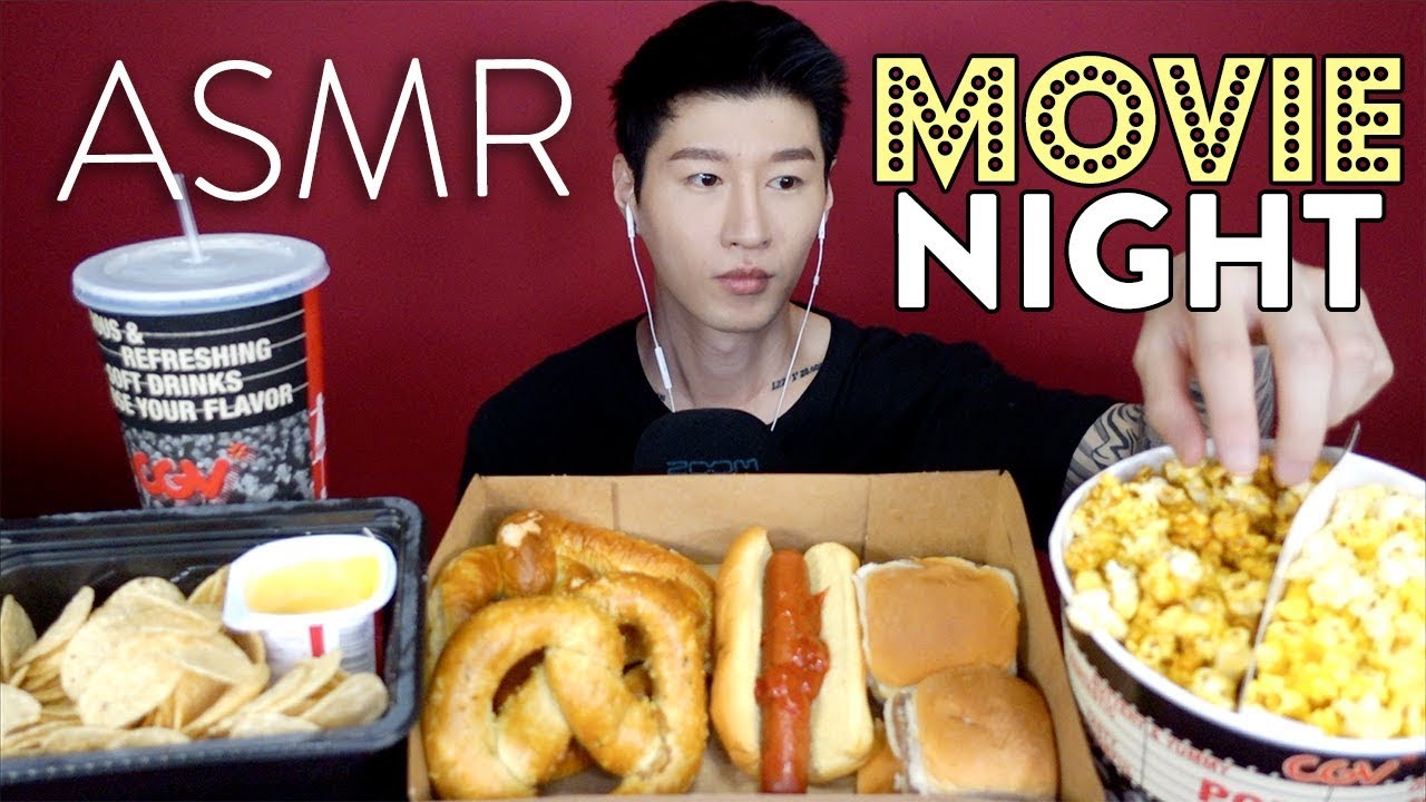 ASMR MOVIE NIGHT MUKBANG Popcorn,  Nachos, Pretzels + more (No Talking) Crunchy + Chewy Eating Sound