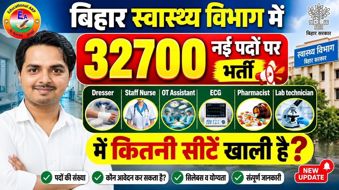 Bihar Health Department New Vacancy 32700 | Bihar Dresser,ANM,Staff Nurse,OT & Other vacancy update