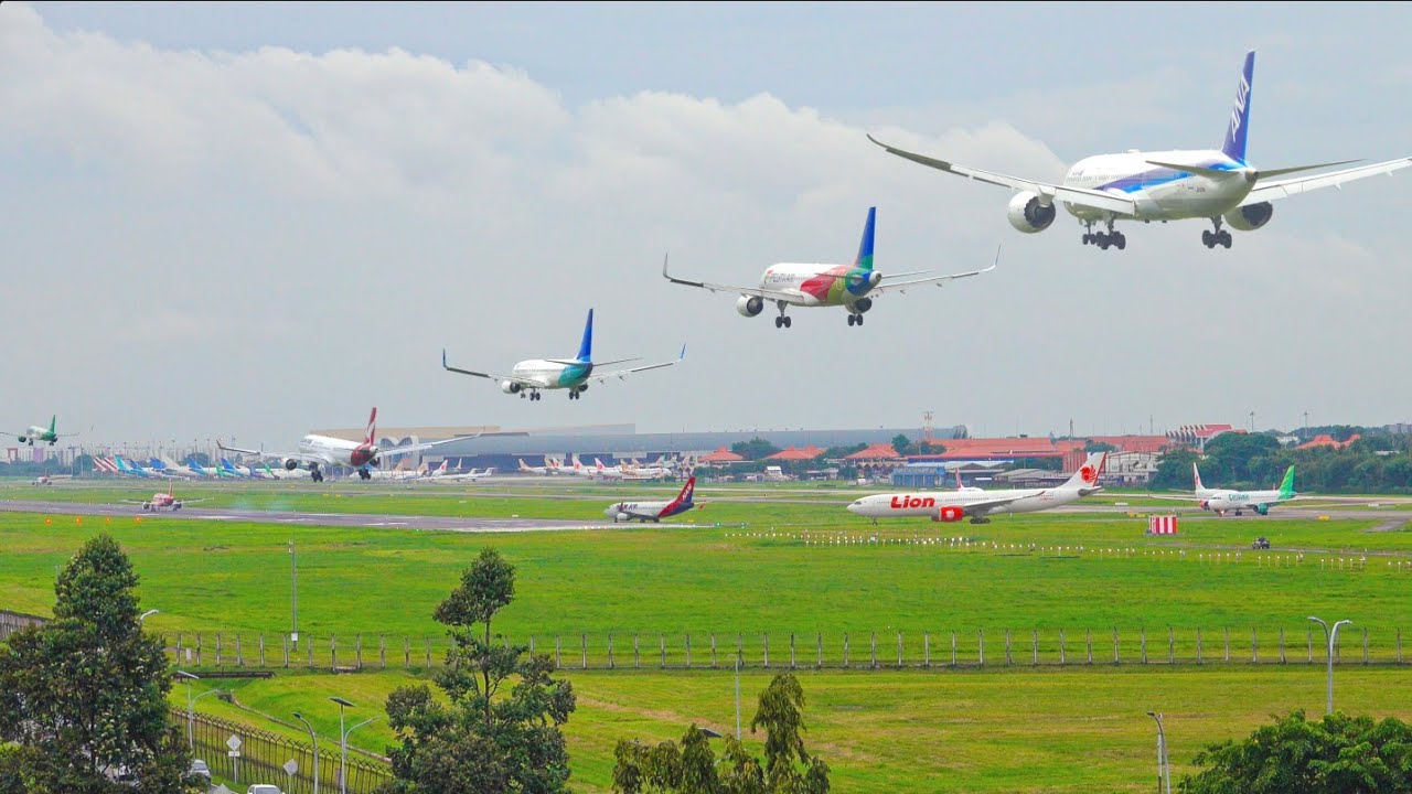 ✈️🇲🇨1 HOUR JAKARTA AIRPORT PLANE SPOTTING from ABOVE | Watching Airplane takeoffs & Landings at CGK