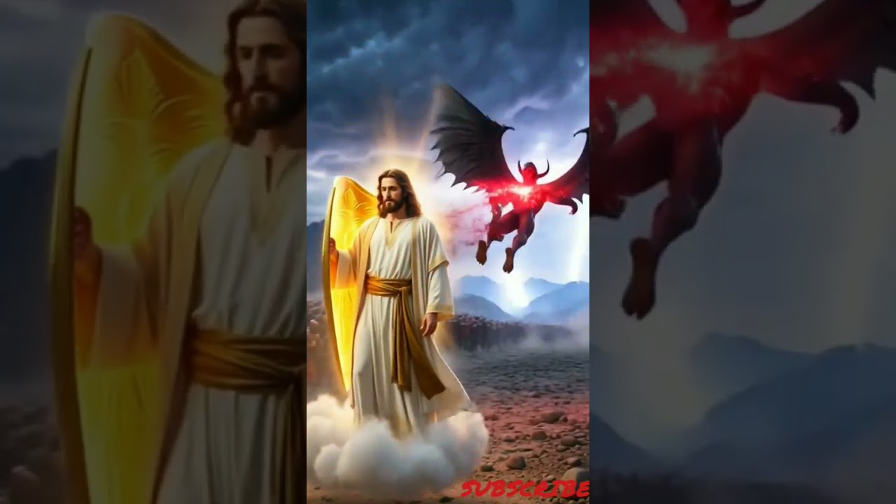 Jesus vs Satan 😱 Divine Power Returns the Attack ⚡| Jesus ai vide #shorts #jesus #christ #bible