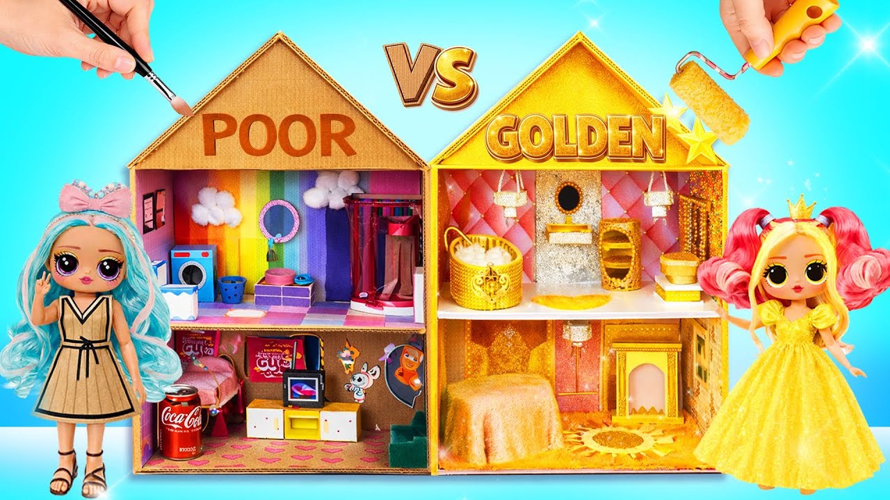 Rich vs Broke Barbie Dollhouse Makeover Challenge | Funny Decoration Ideas | Easy DIY Cardboard