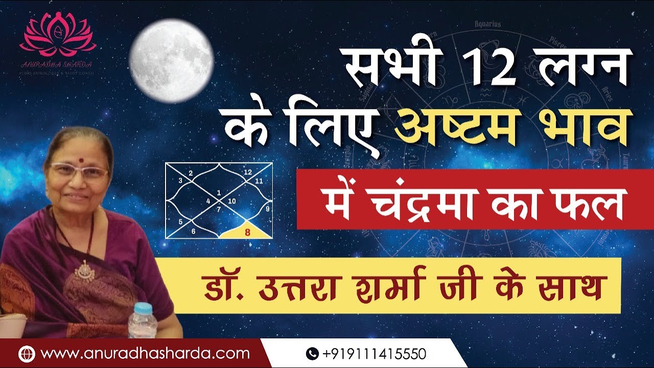 सभी 12 लग्न के लिए अष्टम भाव में चंद्रमा का फल | Moon in 8th House for all Lagnas |Moon in Astrology