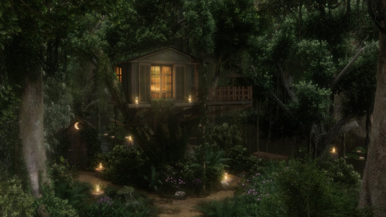 Rainforest Hideaway 🌲🏕️ Cozy Treehouse Haven with Gentle Rain & nature sounds for sleeping 10 hours