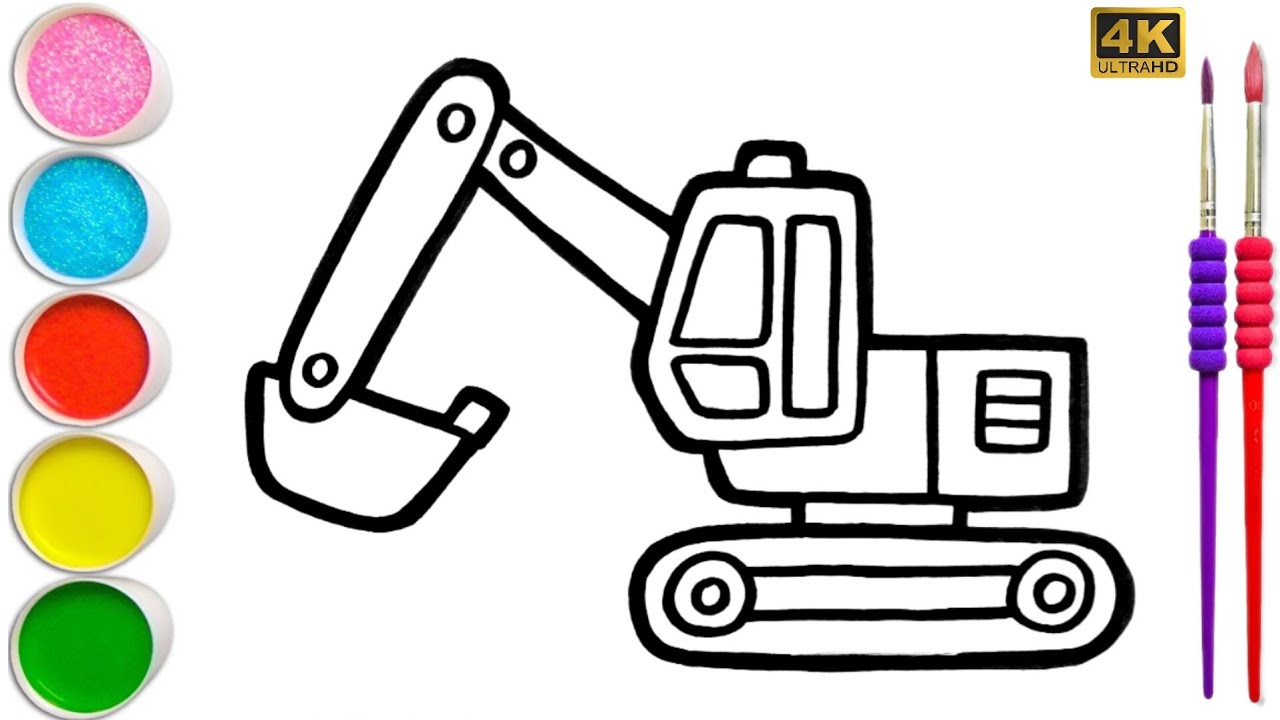 How to draw Excavator for kids & toddlers | Easy step by step Excavator, Vehicle drawing