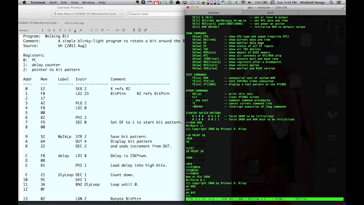 Lee Hart 1802 Membership Card (COSMAC Elf) & Spare Time Gizmos ROM-stack and Serial Connection
