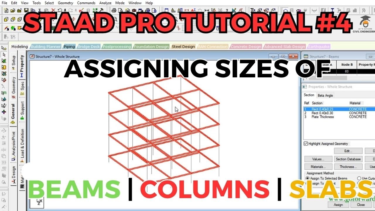 STAAD Pro Tutorial #4 | Assigning sizes in Staad Pro #Let'sExploreCivilEnggTamil #staadprotutorial