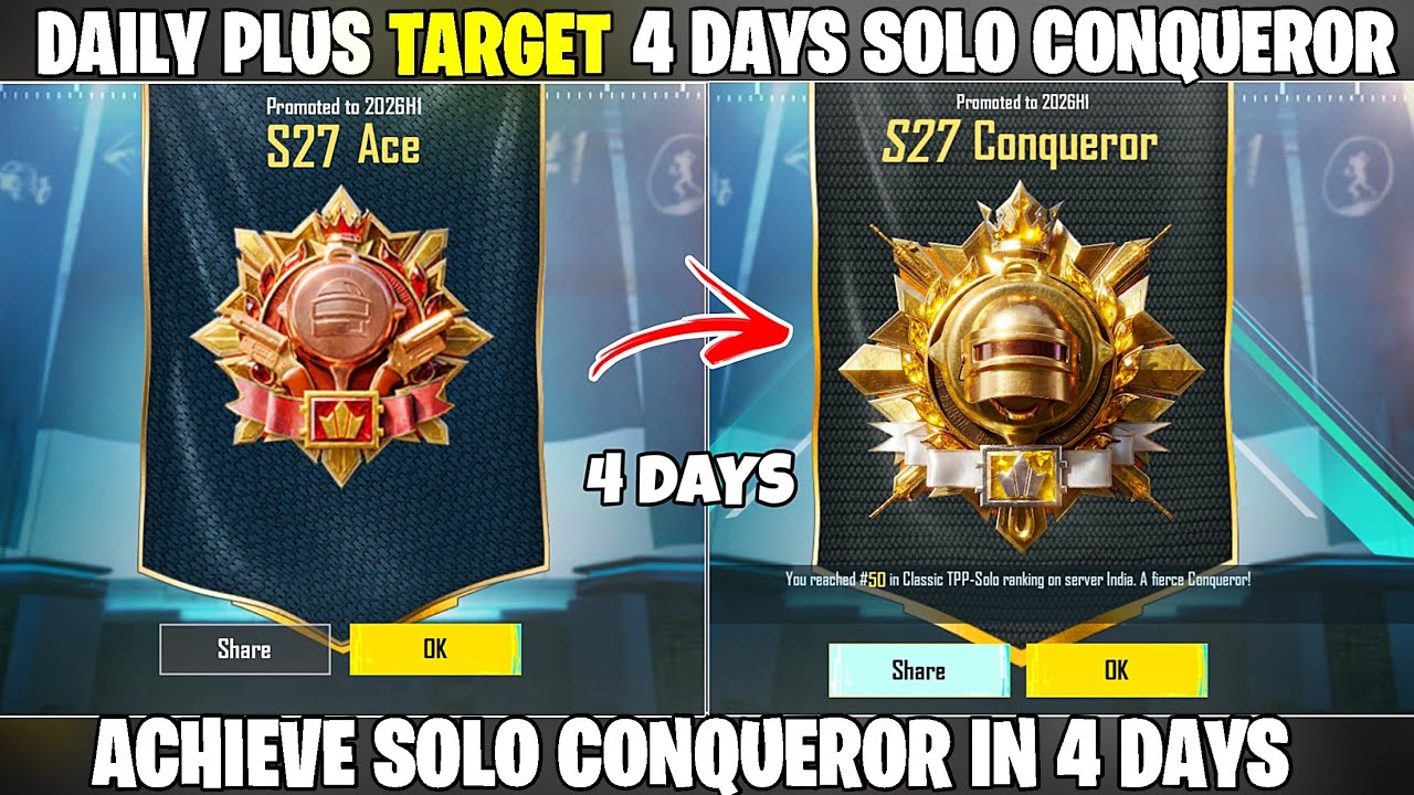 How I Reached Conqueror in 4 Days🔥 Solo Conqueror Daily Plus Target For New season