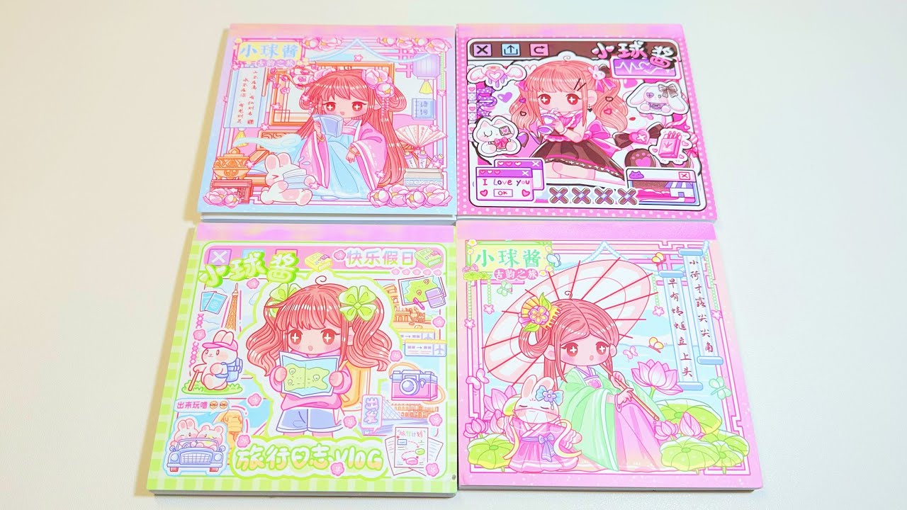 unbox 4 kawaii stickers book 🎁 ASMR unboxing stickers journal