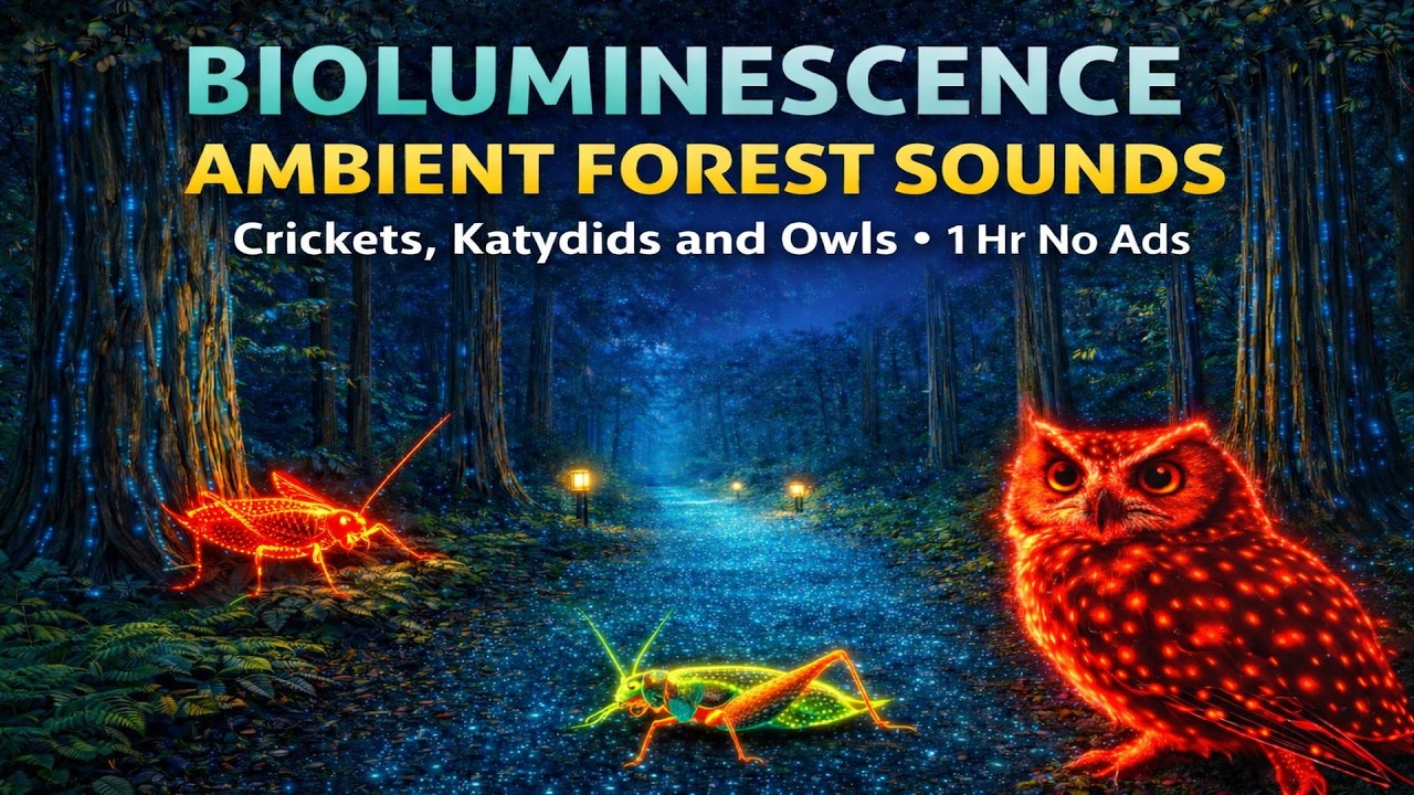 Bioluminescent Redwood Forest at Night 🌲 1 Hour Ambient Forest Sounds for Deep Sleep, Relaxation.