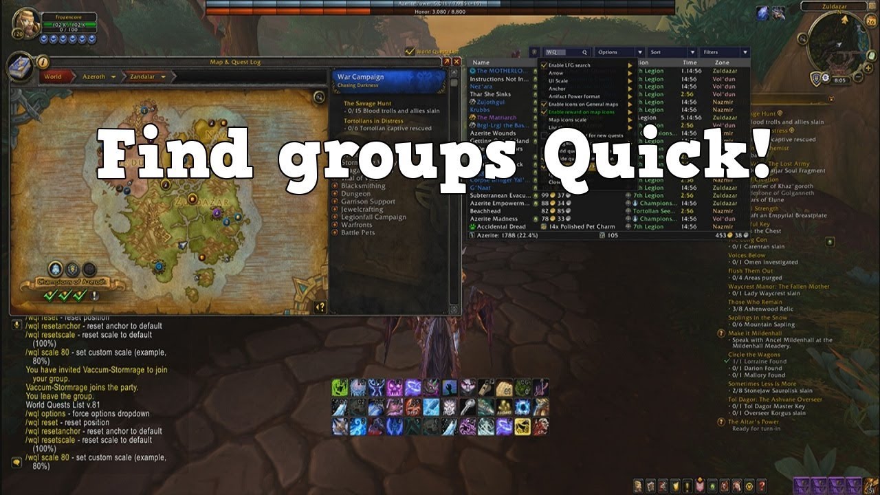 WoW BFA - World Quests list Addon (Find Groups Quick!)