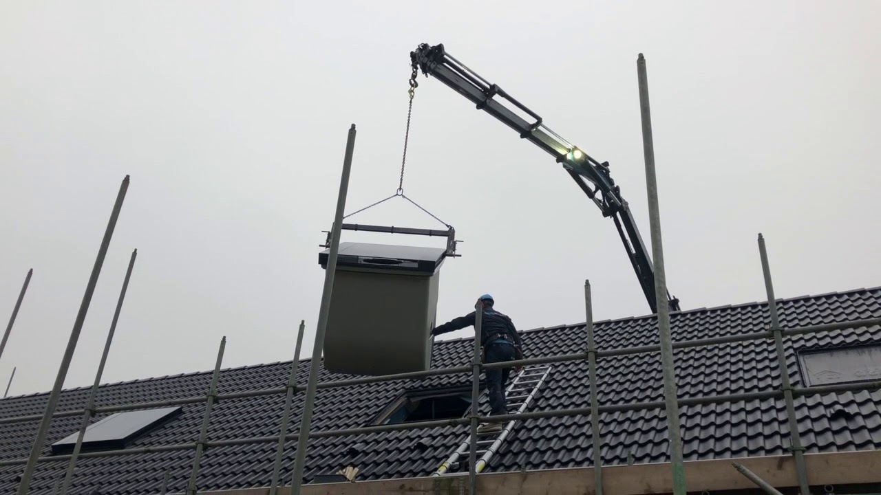 Installatie dak-inbouw-warmtepomp (HydroTop) nieuwbouwproject Rijsen