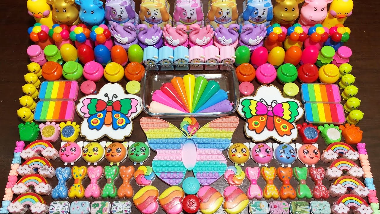 SATISFYING WITH CLAY PIPING BAGS ! Mixing Random Things Into Slime #3259