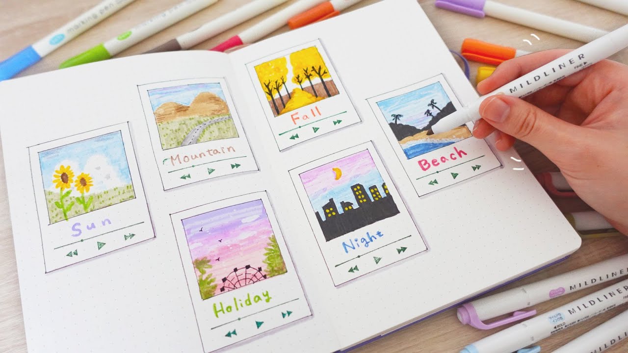 Шесть пейзажных рисунков маркерными ручками🎨｜Маркерные ручки DAISO и MILDLINER
