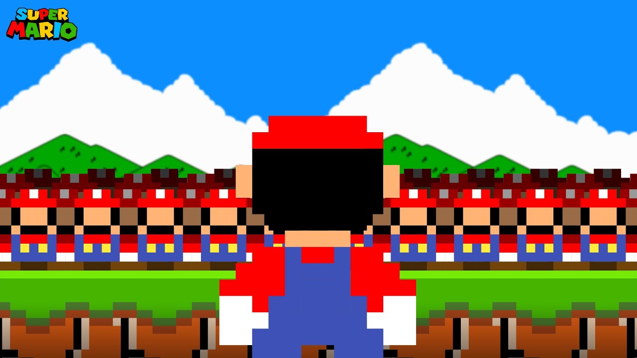 9999 Tiny Marios Help Mario Try to Beat Super Mario Bros.