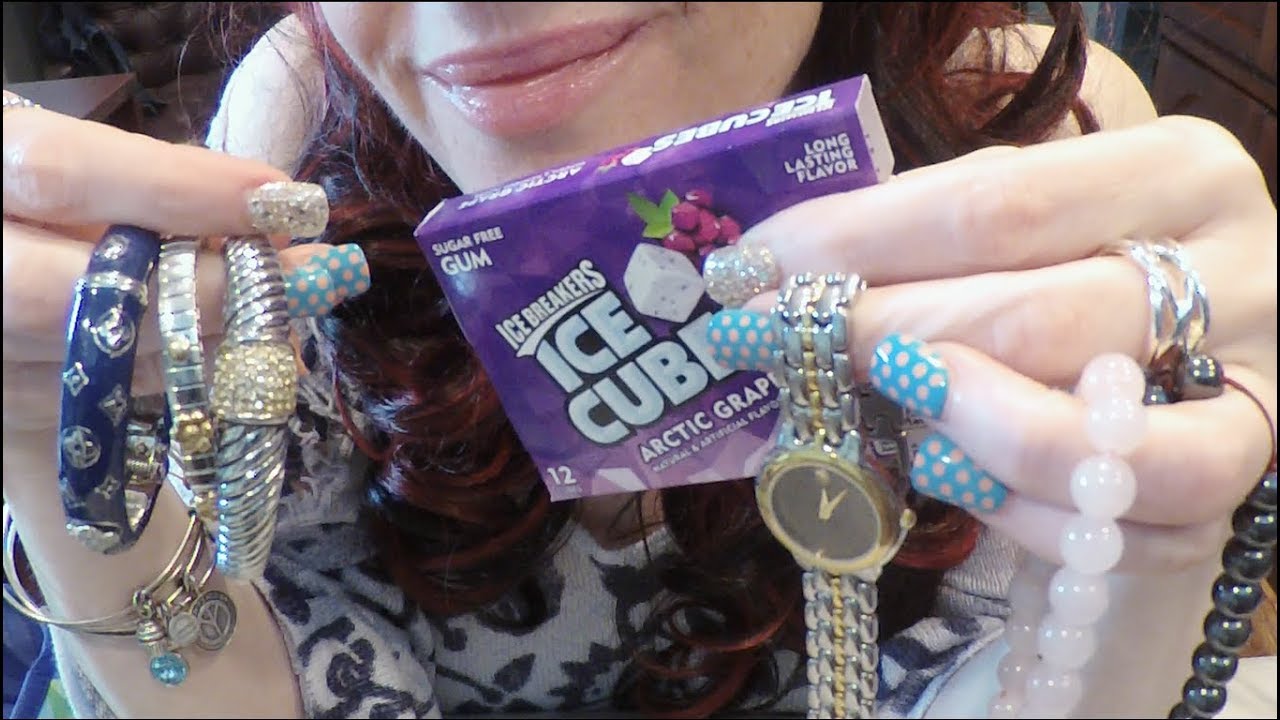 ASMR Tingly Jewelry Collection & Gum Chewing.  Whispered.