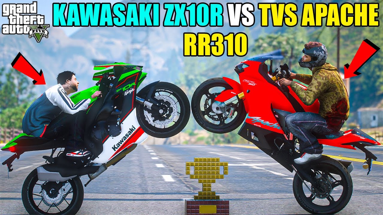 GTA 5 : JIMMY KAWASAKI ZX10 R VS TVS APACHEE RR 310 DRAG RACE ON HIGHWAY OMG!