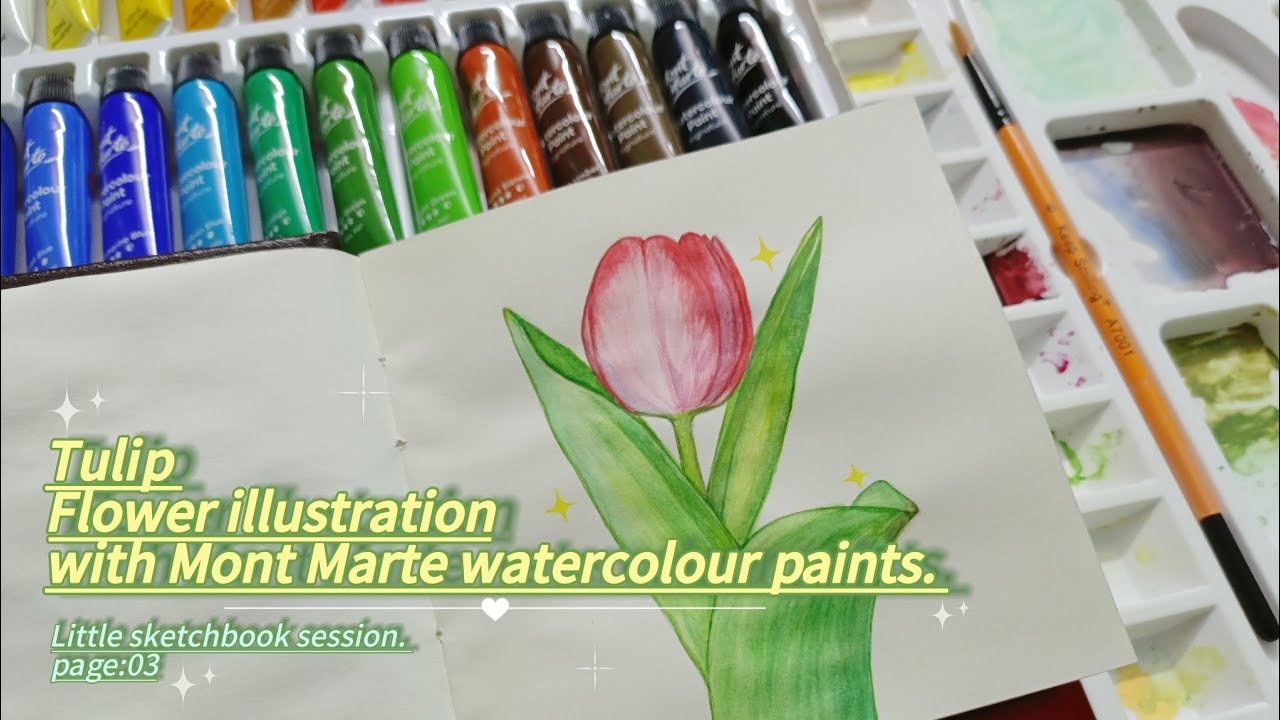Tulip flower illustration with watercolour paints (Simple & Cozy art) Little sketchbook session~