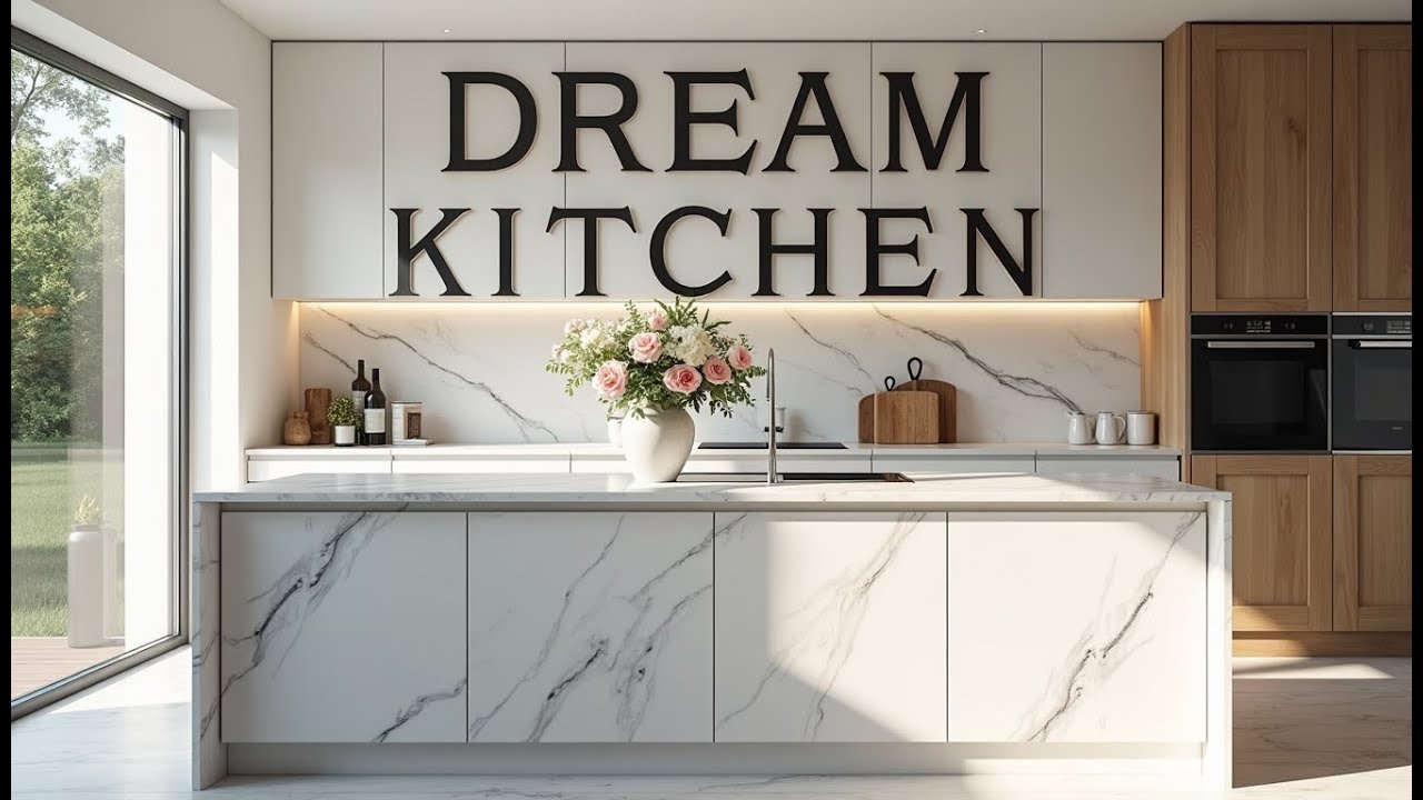 Luxury Modern Kitchen 4K | Elegant White Marble Display for Real Estate Staging