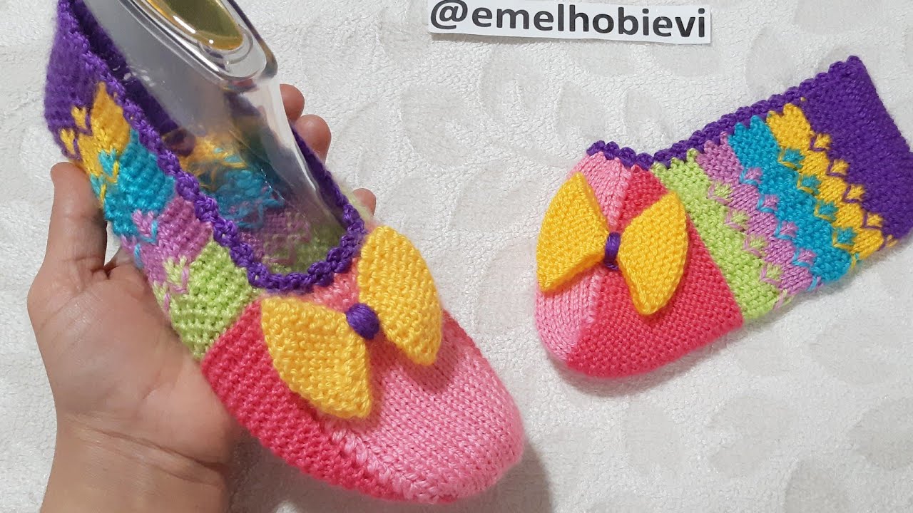 İki Şişle Dikişsiz Pirinç Örgü Desenli Kolay Patik Yapımı / Very Easy Knitting Slippers