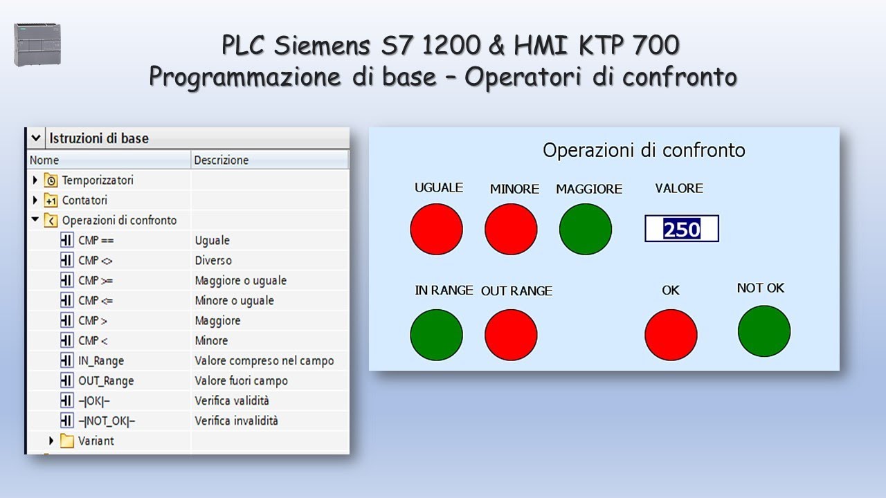 PLC Siemens S7 1200 & HMI - Operatori di confronto